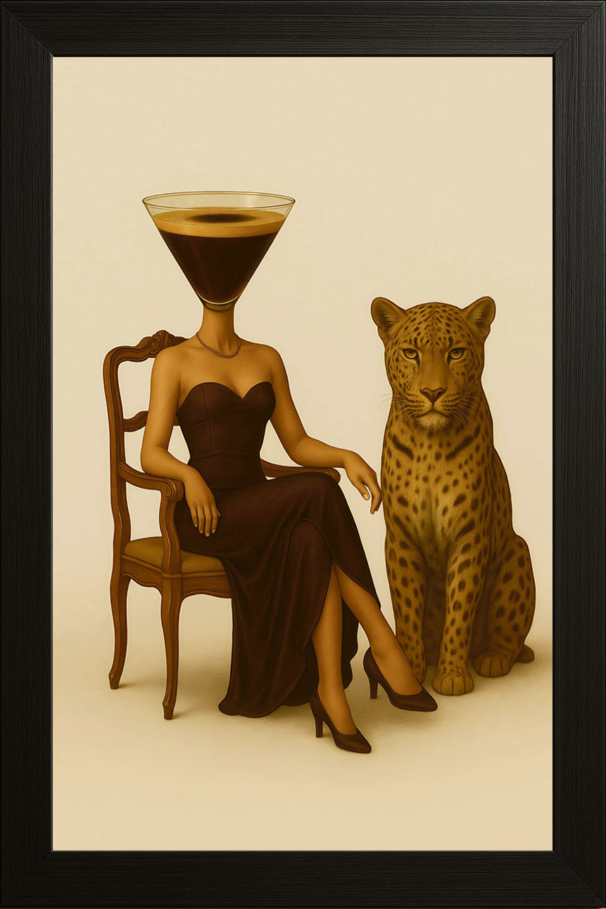 Espresso Martini Kafalı Kadın ve Çita Posteri
