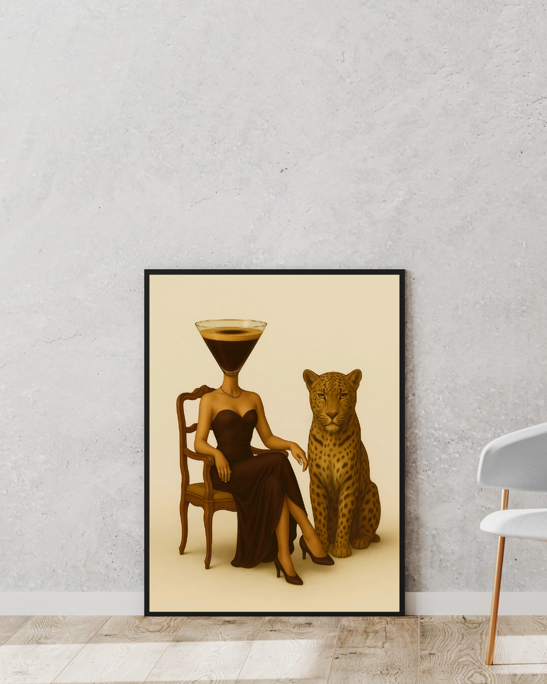 Espresso Martini Kafalı Kadın ve Çita Posteri