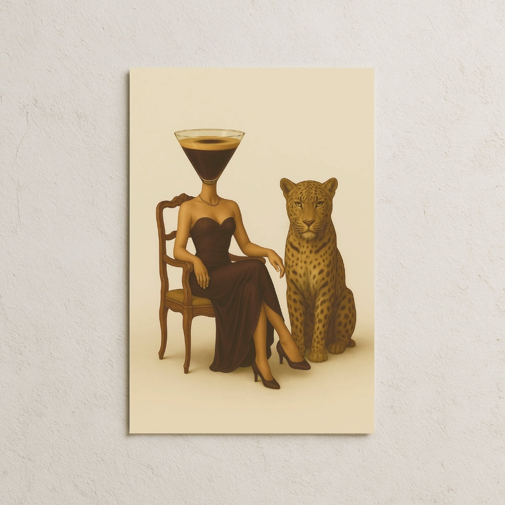 Espresso Martini Kafalı Kadın ve Çita Posteri