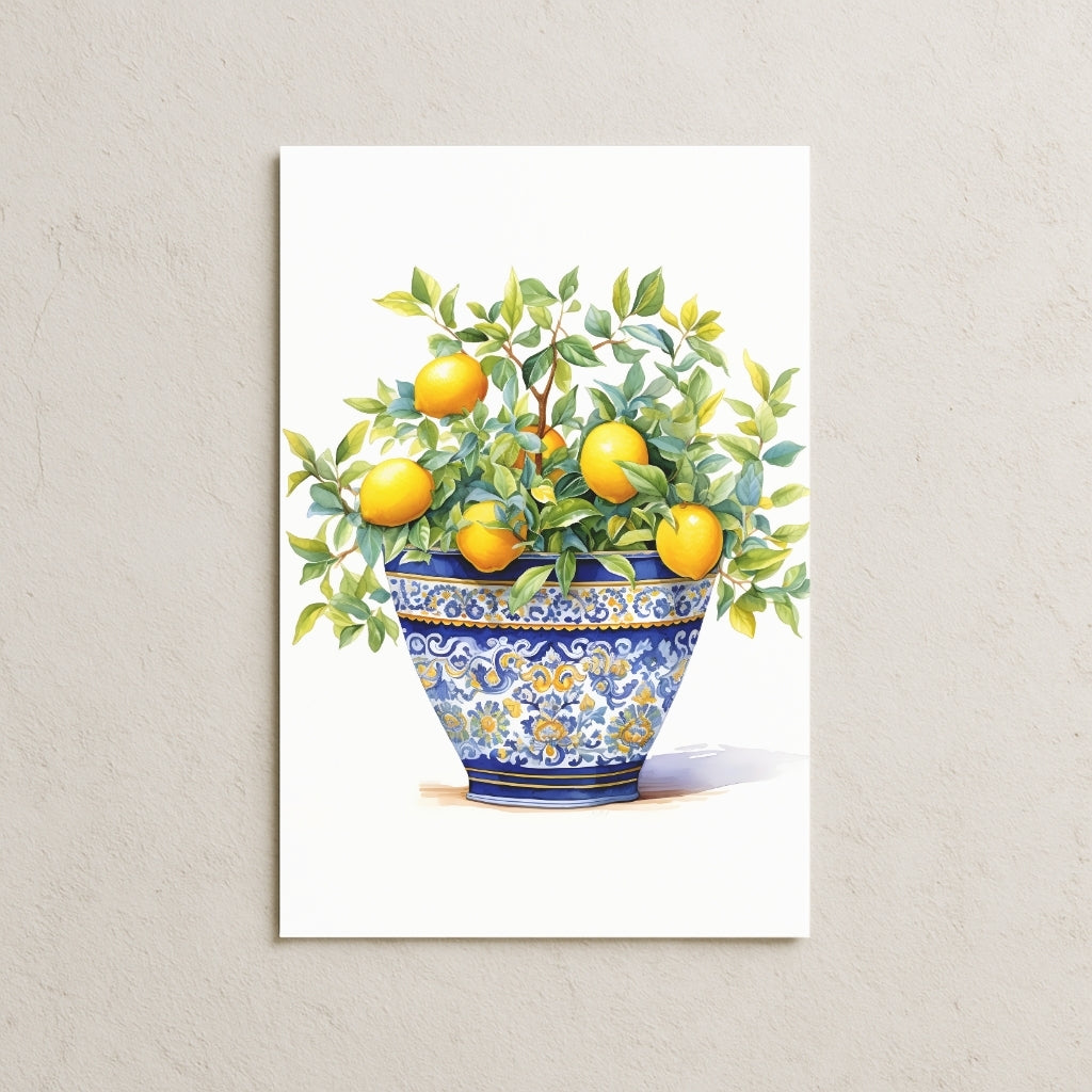 Mavi Porselen Saksıda Limon Posteri