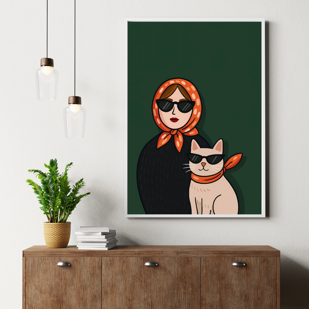 Cool Kedi ve Kadın Posteri