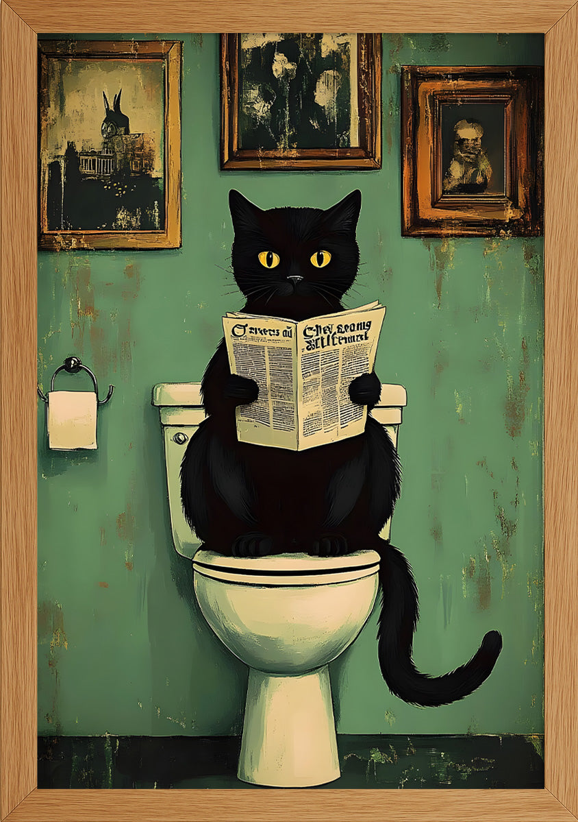Tuvalette Gazete Okuyan Kedi Posteri