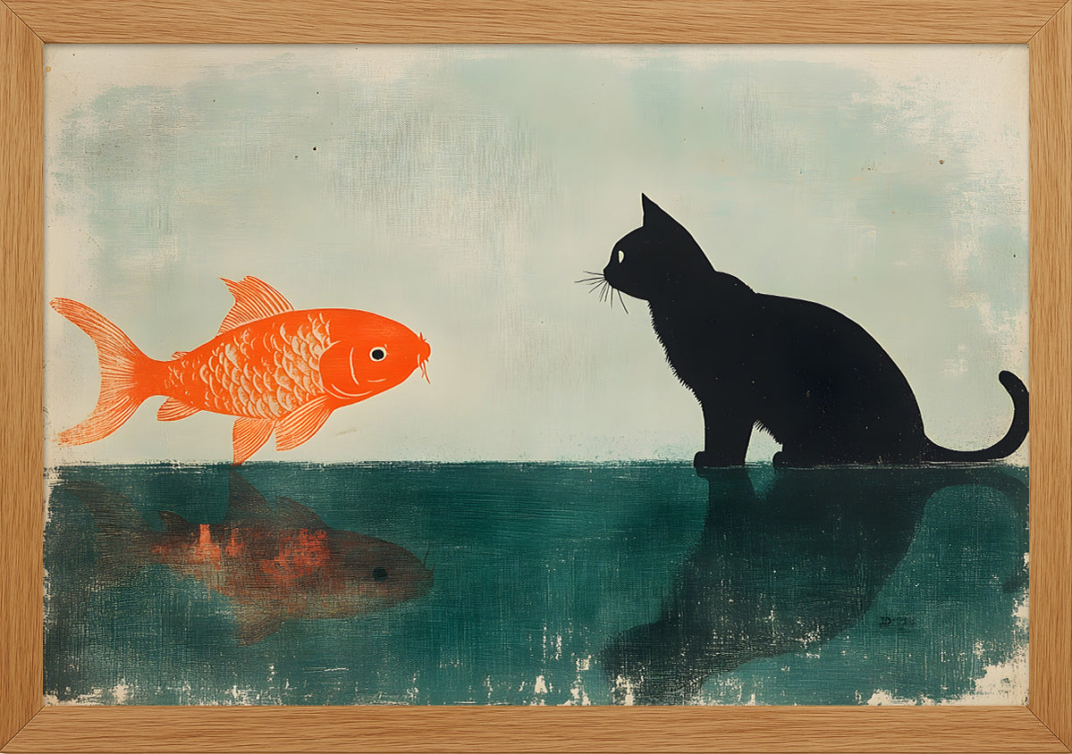Balık ve Kedi Dostluk Temalı Poster