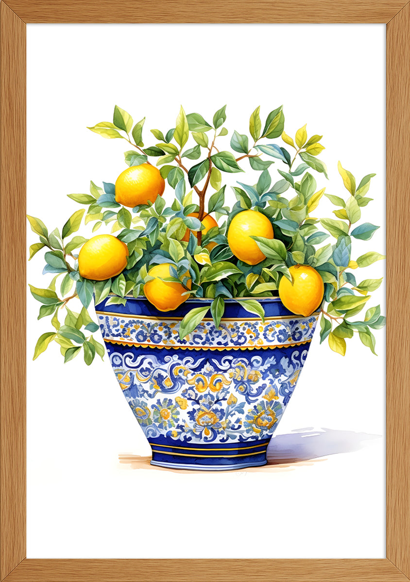 Mavi Porselen Saksıda Limon Posteri