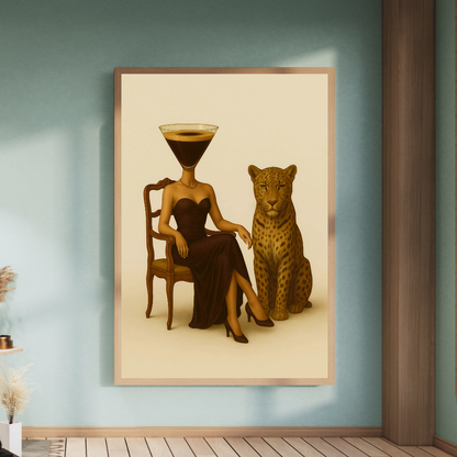 Espresso Martini Kafalı Kadın ve Çita Posteri