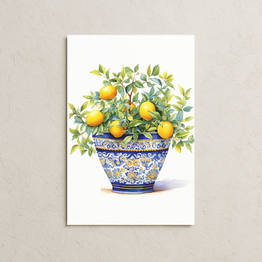 Mavi Porselen Saksıda Limon Posteri