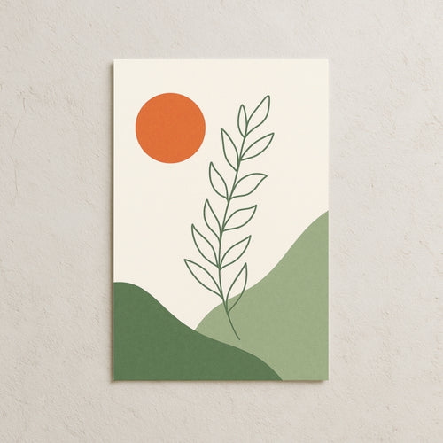 Turuncu Güneş ve Yaprak Figürü Posteri