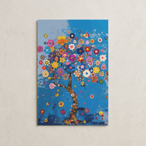 Mavi Gün ve Renkli Çiçekler Posteri