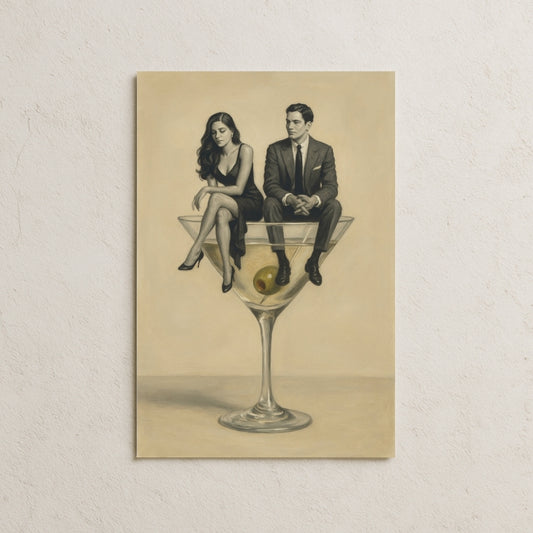 Martini Bardağı ve Düşünceli Çift Posteri