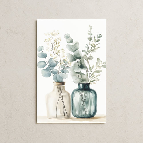 Beyaz ve Yeşil Cam Vazolar Posteri