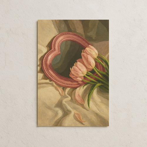 Kalp Şeklinde Ayna ve Laleler Posteri