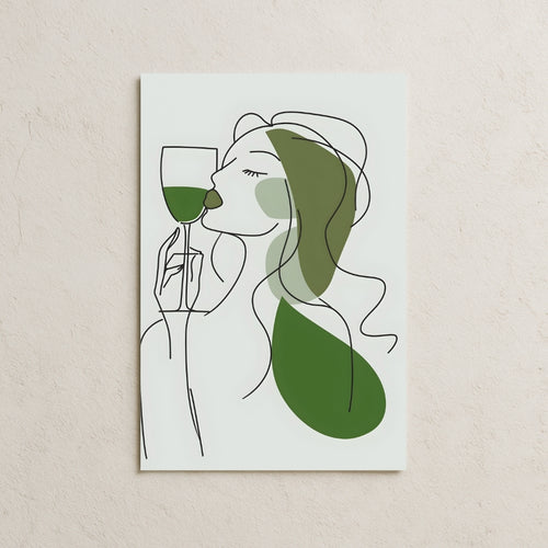 Elinde Kadeh Olan Kadın Çizimi Posteri