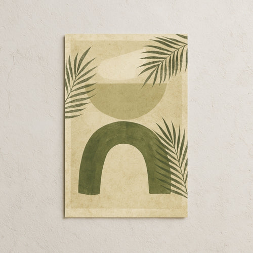 Yeşil Tonda Şekiller ve Yapraklar Posteri