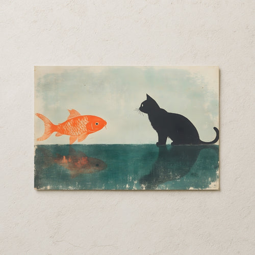Balık ve Kedi Dostluk Temalı Poster