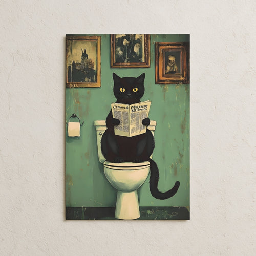 Tuvalette Gazete Okuyan Kedi Posteri